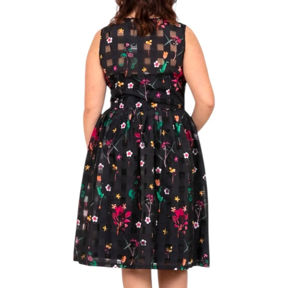 NWT Voodoo Vixen Dress Womens‎ Size Large Black Aline Floral Sleeveless Retro - Picture 6 of 15